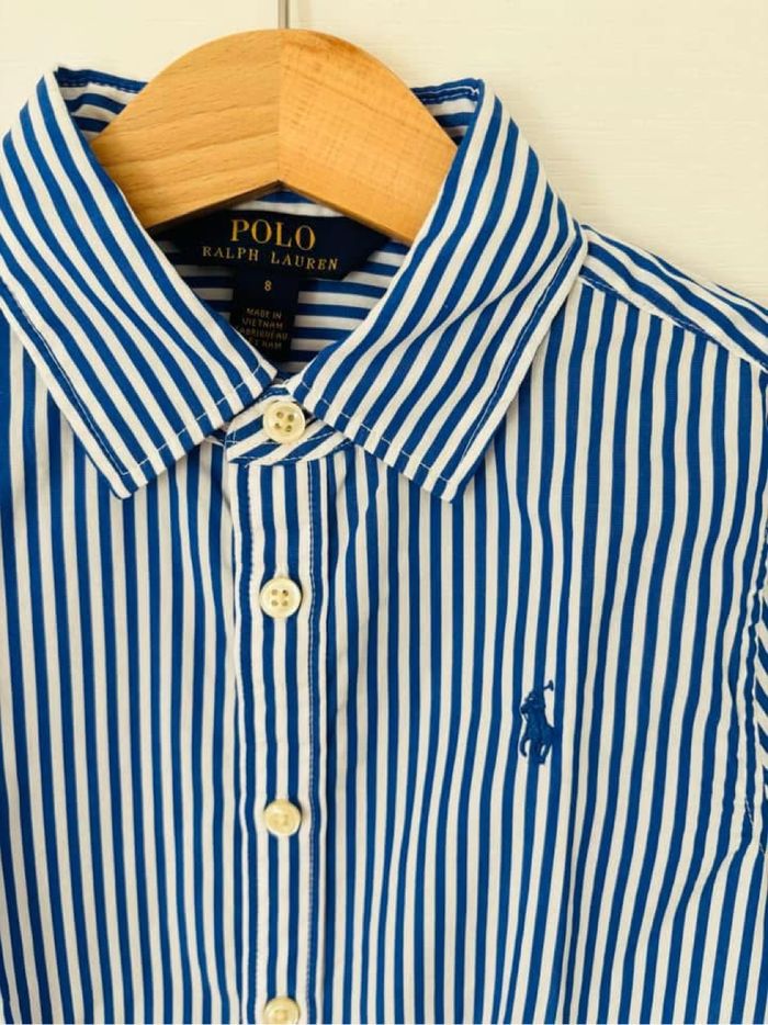Chemise fille Polo Ralph Lauren 8 ans rayée bleu blanc petit poney - photo numéro 2