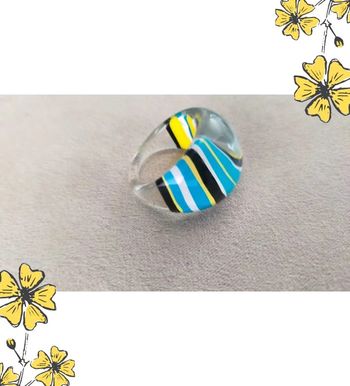 Bague résine rayée – Taille 54 - Collection Brume Bleue