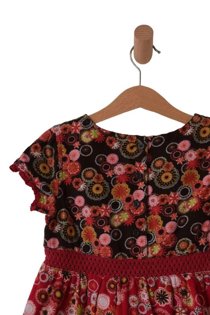 Robe d’hiver à manches courtes, en velours côtelé motif fleuri - Palomino 7 ans (122cm) - photo numéro 3