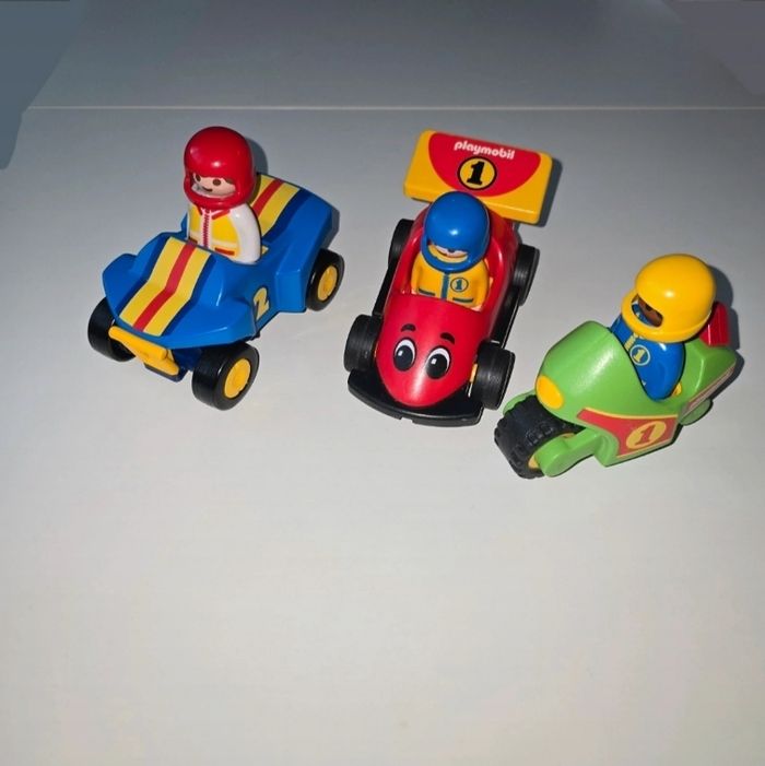 123 playmobil lot de 3 véhicules formule 1, quad et moto