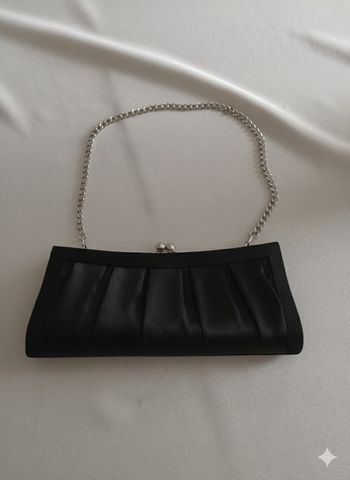 Pochette de Soirée Noire Chic - Chaîne Argentée Amovible - Parfaite Mariage/Cérémonie