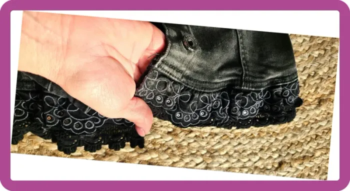 Veste en jean col brodé et sequins, originale, NEUVE, taille M - photo numéro 7