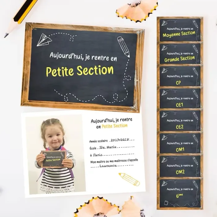 Cartes étapes Ecole, lot de 9 cartes rentrée scolaire