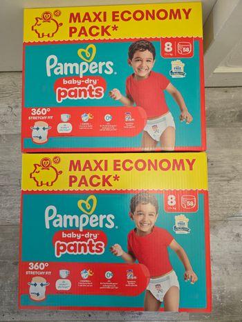 🍼 Pampers Baby-Dry – Taille 8 (+17 kg) – Lot 2x58 couches – Neuf