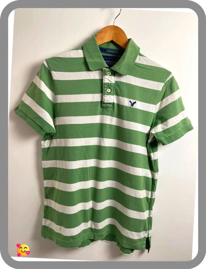 Polo American Eagle – Homme – Taille M – Vert et blanc – Bon état