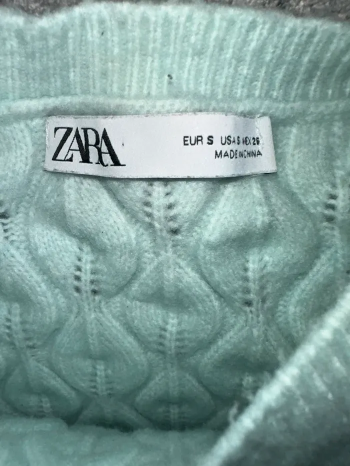 Pull maille épaisse cintré torsadé vert eau Zara - photo numéro 2