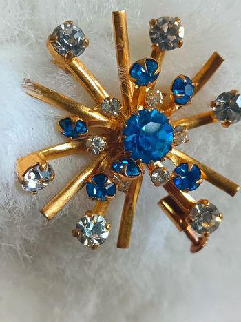 Broche étoilé strass bleu et transparent | Vintage