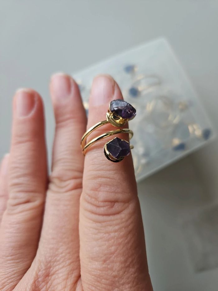 Bague ajustable Améthyste doré - photo numéro 2
