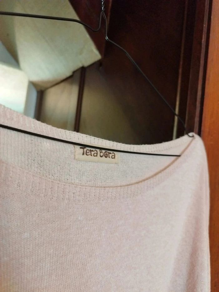 Pull sweat col rond rose pâle L/40 coton vintage - photo numéro 3