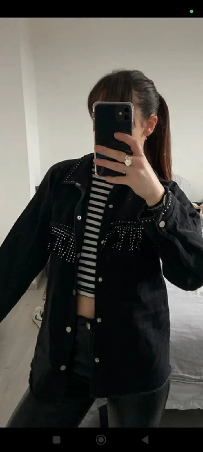 Chemise en jean avec franges à strass Zara XS - photo numéro 6
