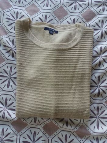 Pull fin uni rayé beige