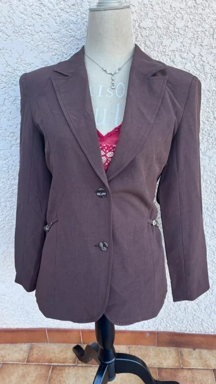 💕 veste blazer tailleur marron cintrée #bleubonheur taille 40 L