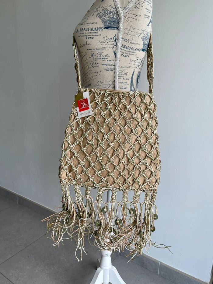 Moyen sac raphia (29x29cm) beige et vert