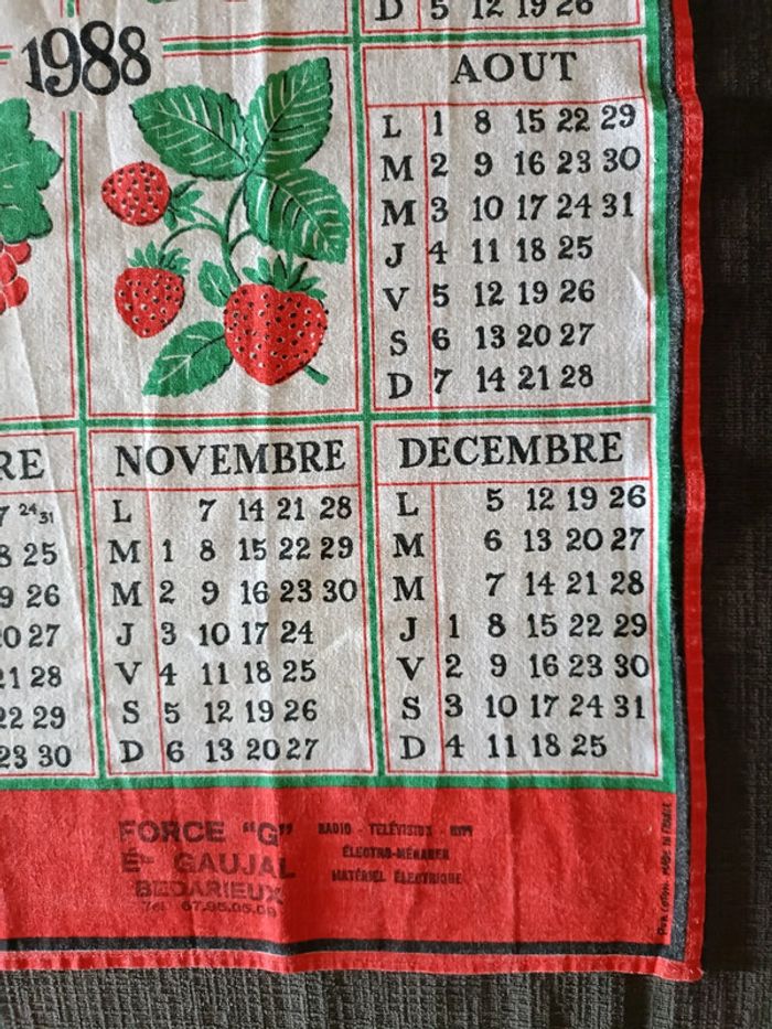 Torchon vintage calendrier 1988 - photo numéro 6