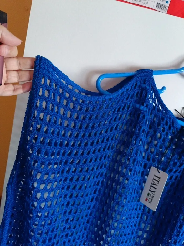 Pull été épaules dénudées sans manches bleu électrique - photo numéro 2