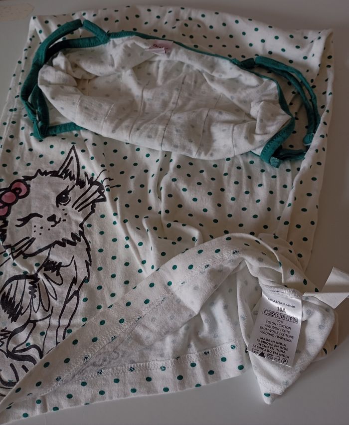 Chemise de nuit ou robe d'été. 10 ans . Coton . Blanc et vert . Chat . Graine de rêve. Très bon état - photo numéro 9