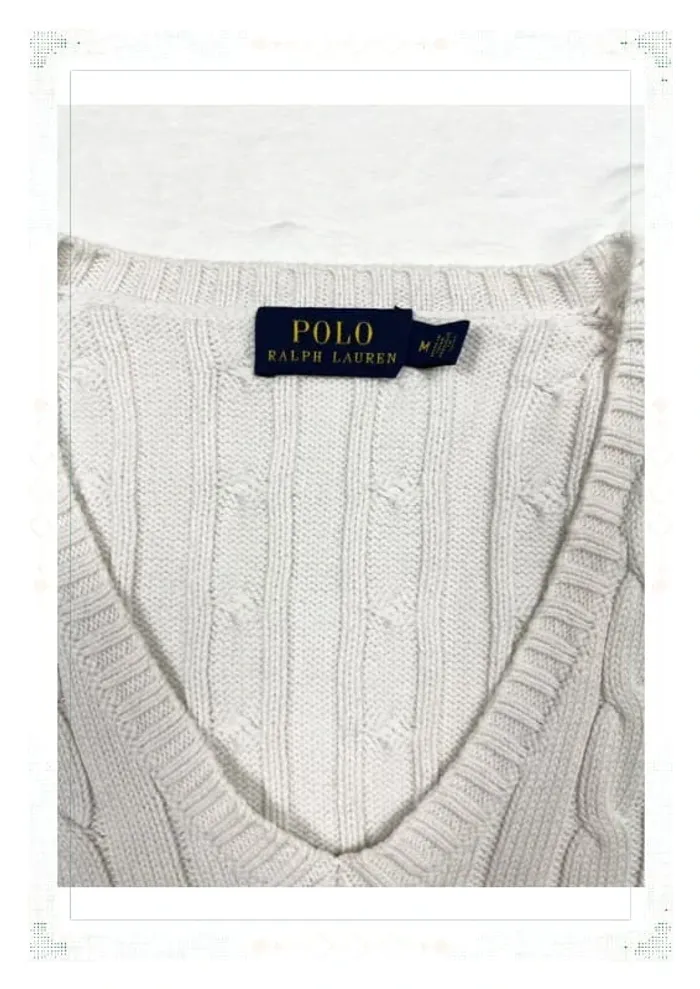 Ralph Lauren pull torsadé blanc femme taille M coton col V - photo numéro 7