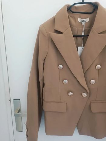 Veste blazer tailleur marron habillé boutons dorés avec épaulettes Mochy Taille M Neuf étiquette