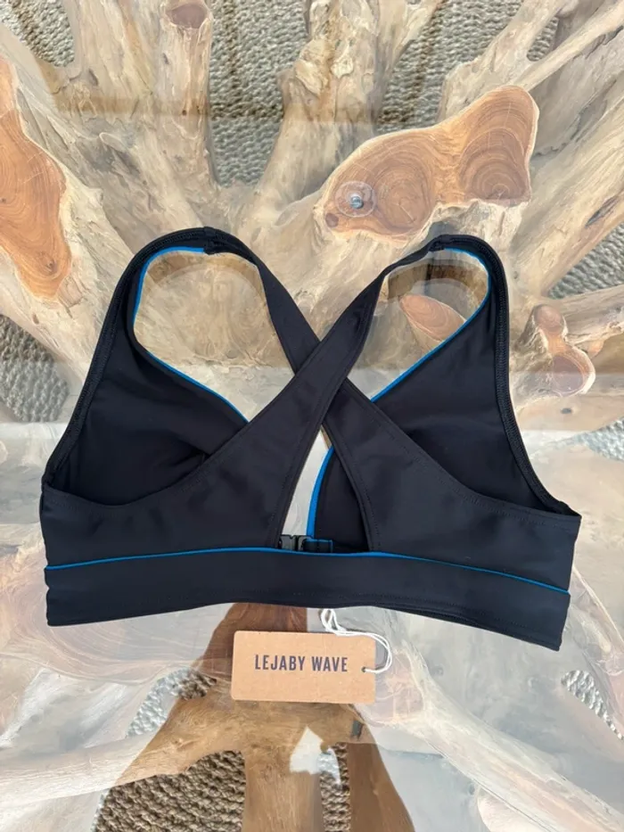 Haut de maillot de bain Lejaby noir et bleu triangle dos croisé - photo numéro 2