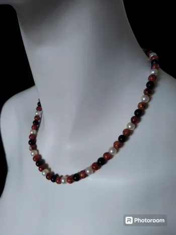 Collier necklace fantaisie chic perle culture noir marron