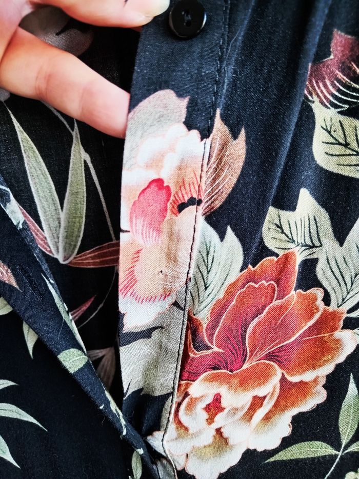 Robe chemise fluide Zara manches longues en coton motif fleuri - photo numéro 6