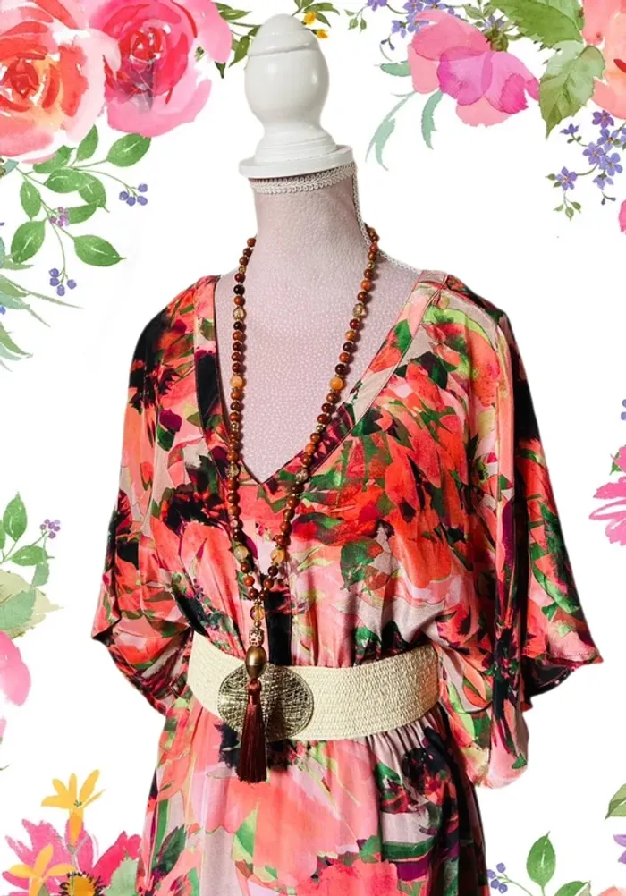🌺🌿Robe longue bohème 38/40 Cream CREliza Peach Flower boho maxi dress🌿🌺 - photo numéro 7