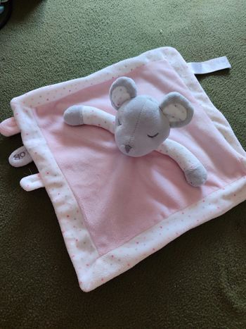 Doudou souris grise /rose obaibi