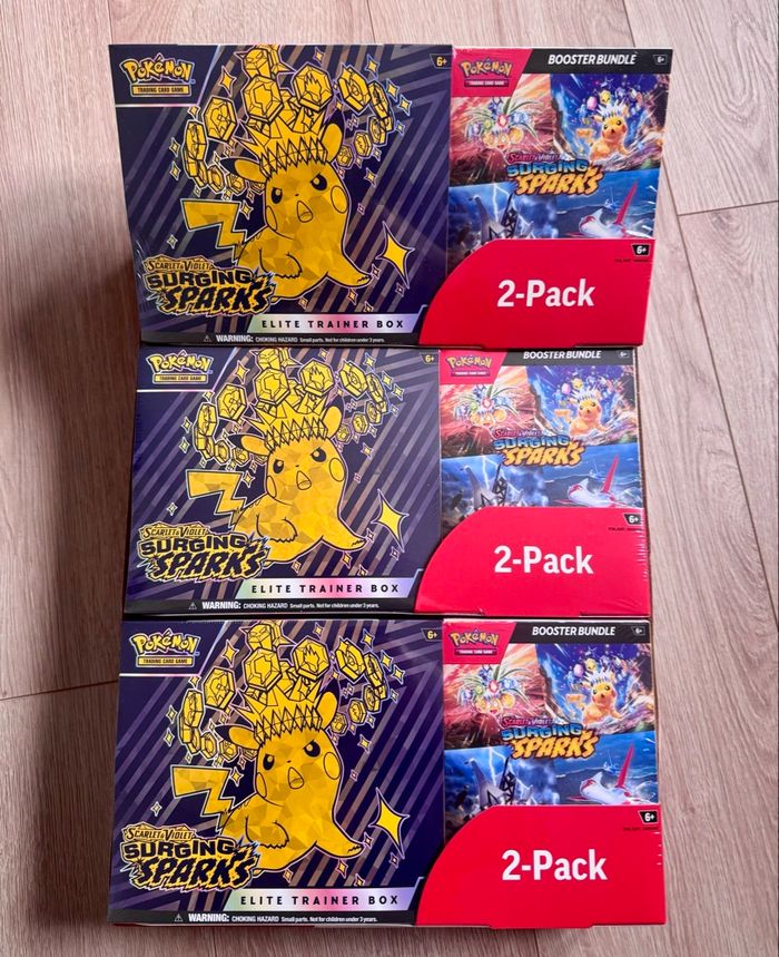 3 Pack ETB + Bundle Étincelles Déferlantes Pokémon