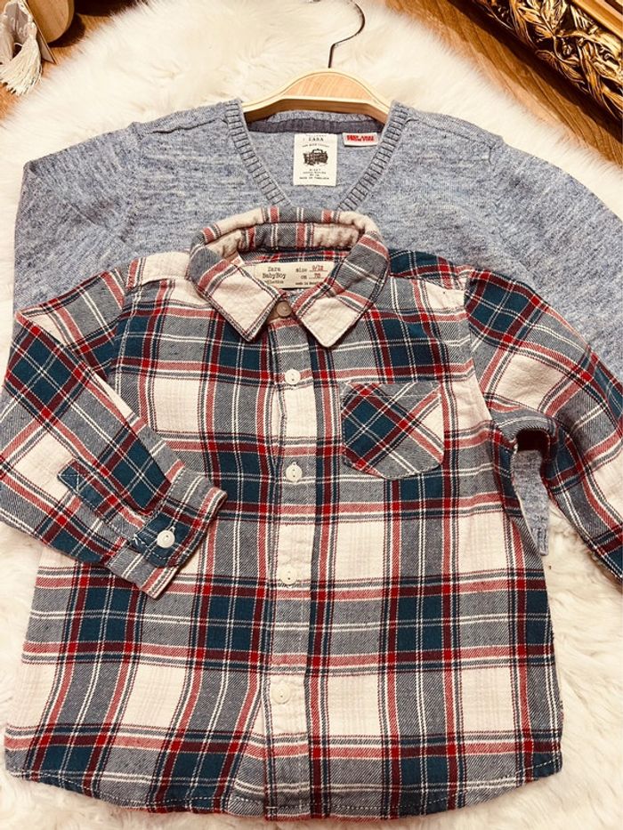 Taille 12 mois ensemble 3 pièces garçon Zara bleu et beige * carreaux * 💙 - photo numéro 3