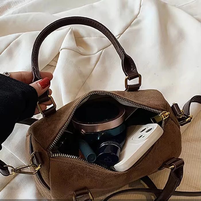 Petit sac à main / bandoulière marron façon daim – Similicuir neuf - photo numéro 12