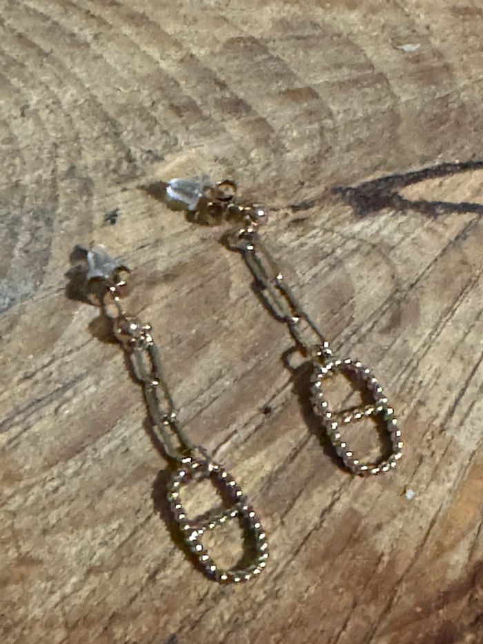 Boucles d’oreilles environ 6 cl acier inoxydable or maillons larges et farandole - photo numéro 5