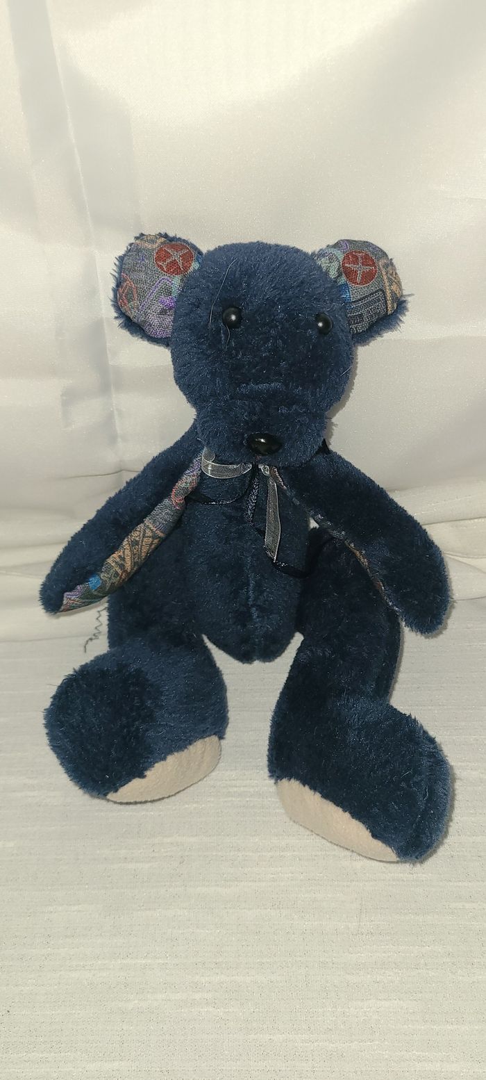 doudou ours bleu imprimé oreilles - photo numéro 4