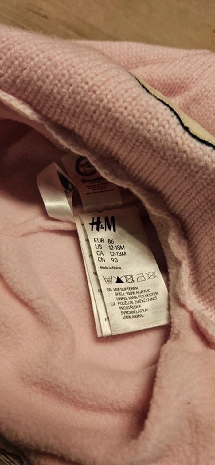 Bonnet doublé rose clair avec pompom Hello Kitty, de chez H&M, taille 12/18 mois, nickel - photo numéro 5