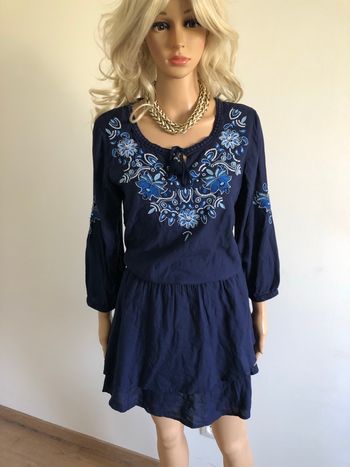 Robe bleue marine à manches longues Breal taille 38 état satisfaisant (avec défaut)