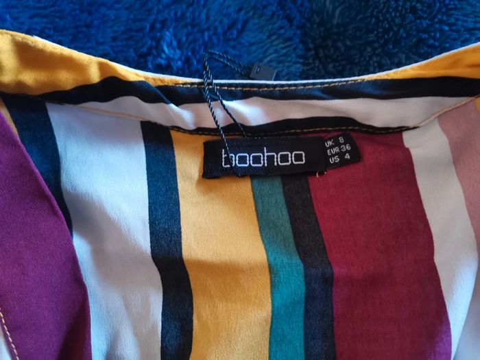 Blouse ratures multicolore à nouer boohoo taille S - photo numéro 2