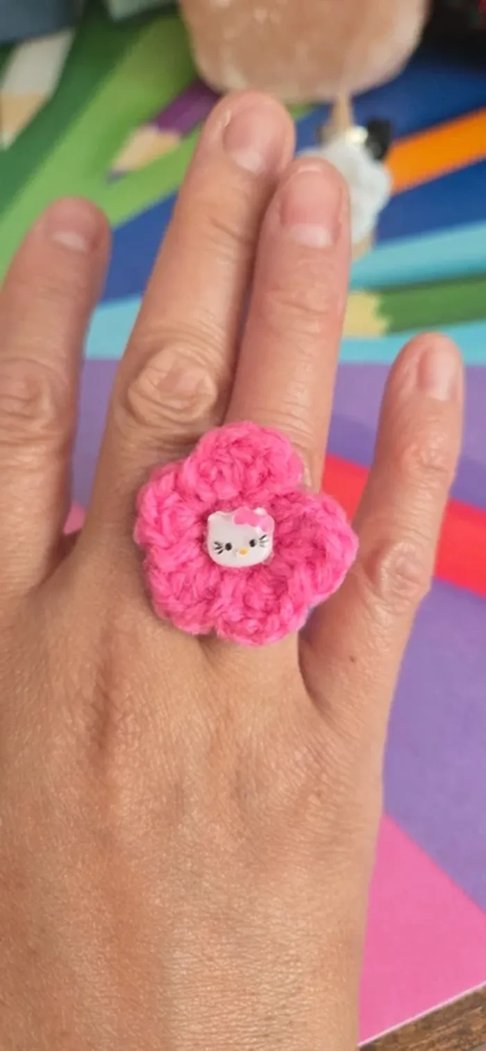 Bague fleur rose hello kitty neuf - photo numéro 3