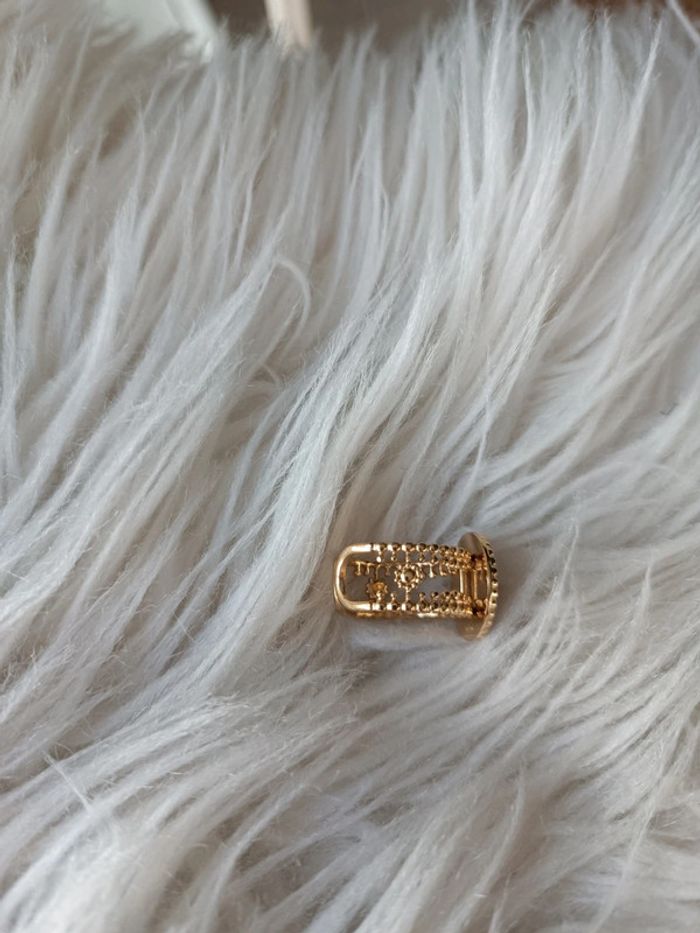 Bague dorée en acier inoxydable pierre naturelle beige rosé Bené-Bené En très bon état - photo numéro 4