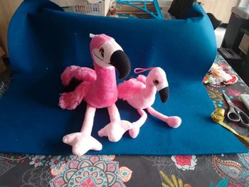 Lot de 2 peluches Flamand rose