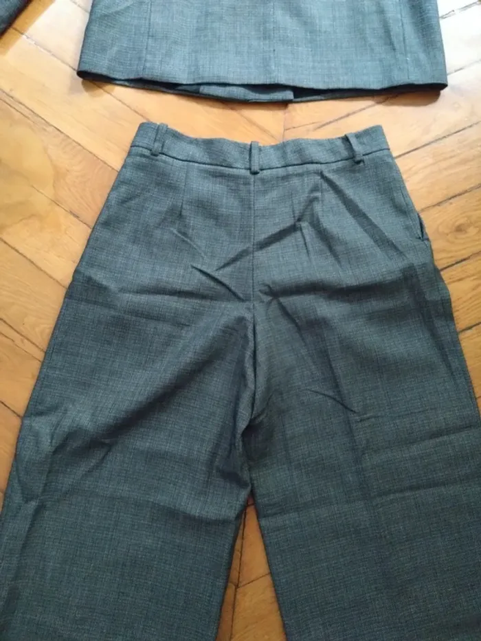 Tailleur Zara T.S 36 – Veste oversize & pantalon jambe large taille haute, gris chiné - photo numéro 12