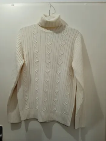Pull unisexe Celio Col roulé manches longues torsadé devant pas derrière blanc cassé taille M