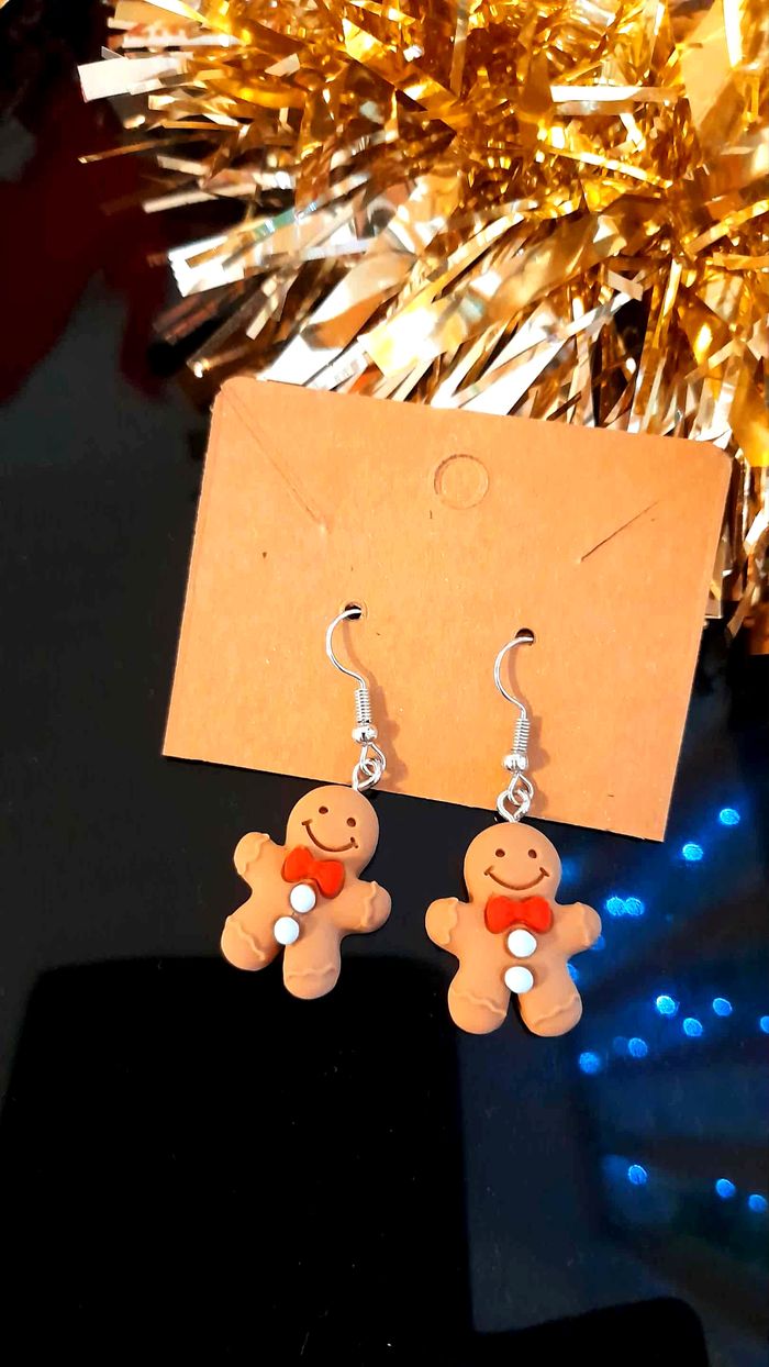 Bijoux Noël | Boucles d’oreilles Pain d’épices – Neuves - photo numéro 2