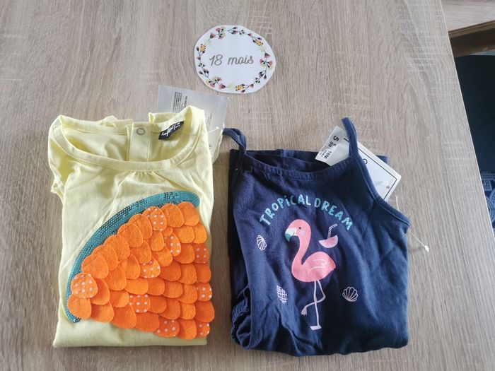 Lot de 2 articles bébé fille 18 mois robe + combinaison gemo et influx neuf avec étiquette