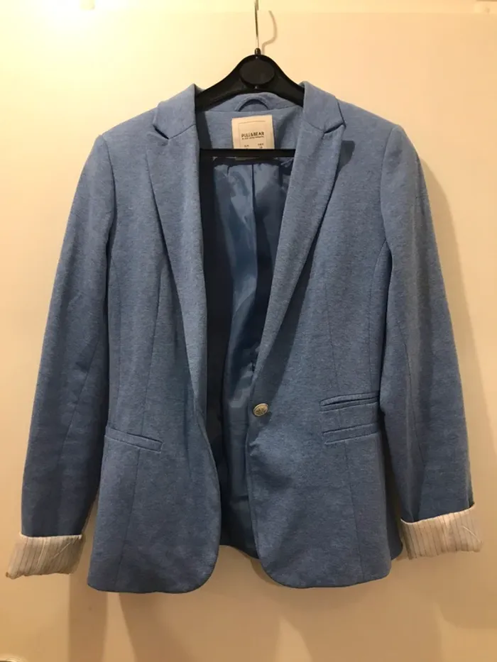 Veste femme pull & bear blazer bleu clair taille S - photo numéro 2