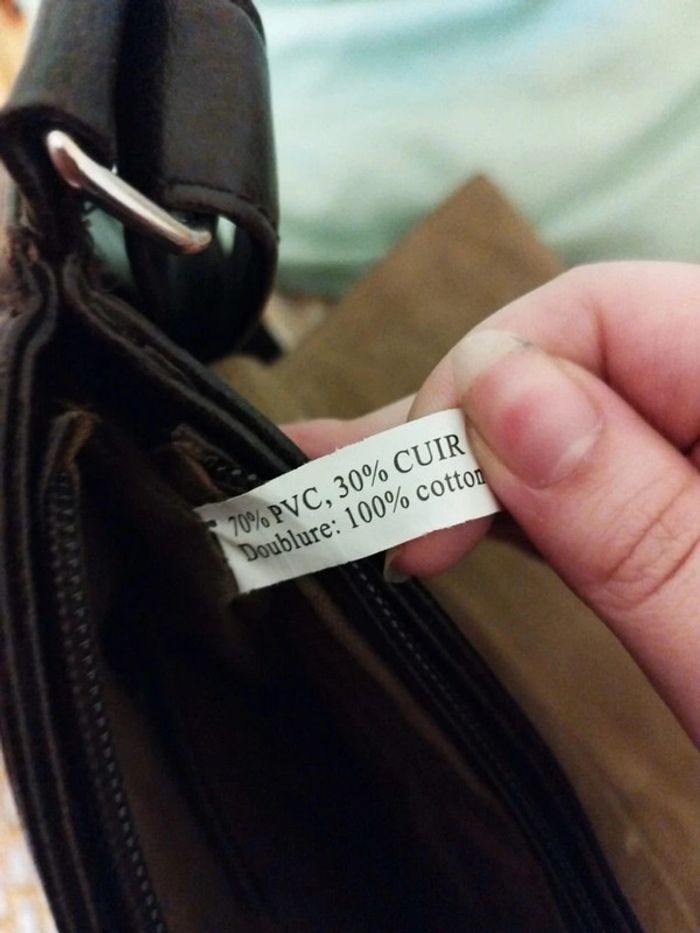 Sac noir bandoulière cuir et coton vintage bag - photo numéro 7