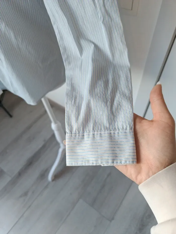 Chemise rayée bleu clair/blanc col contrastant – H&M – T. 40 - photo numéro 2