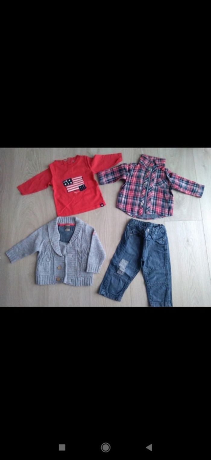 Ensemble 4 pièces gilet jean chemise tee shirt TAO 6 mois - photo numéro 2