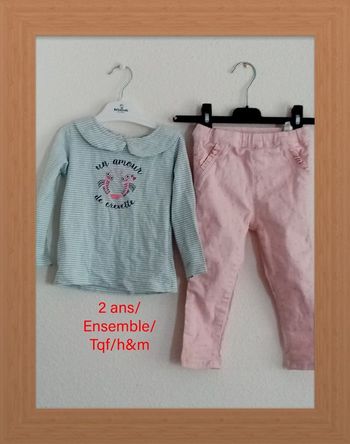 2 ans /tqf /h&m/tunique col Claudine, jeans slim rose imprimée /excellent état