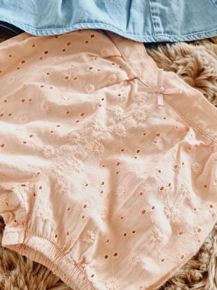 Ensemble blouse en jeans short broderie 9 mois bébé fille - photo numéro 3