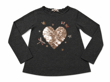 T-shirt manches longues, fille. 8 / 10 ans. Sequins. Motifs brillants