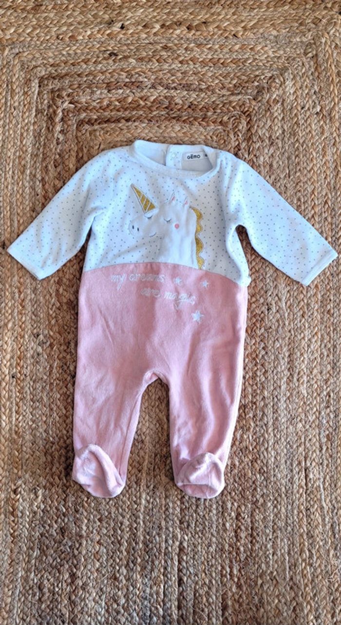 Joli Body Pyjama Dors-bien rose et blanc Licorne Gémo 6mois - photo numéro 2